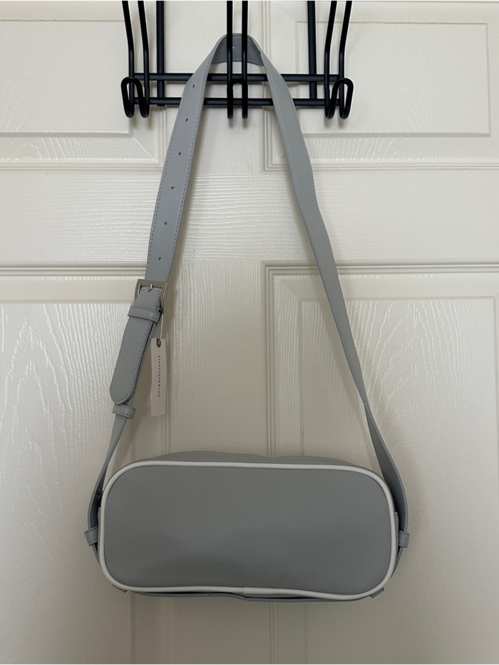 Minimalist Light Gray Blue Shoulder Bag with Contrast Trim